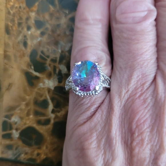 Source Unknown Silver Ring with Purple and Blue Gemstone - Picture 3 of 3